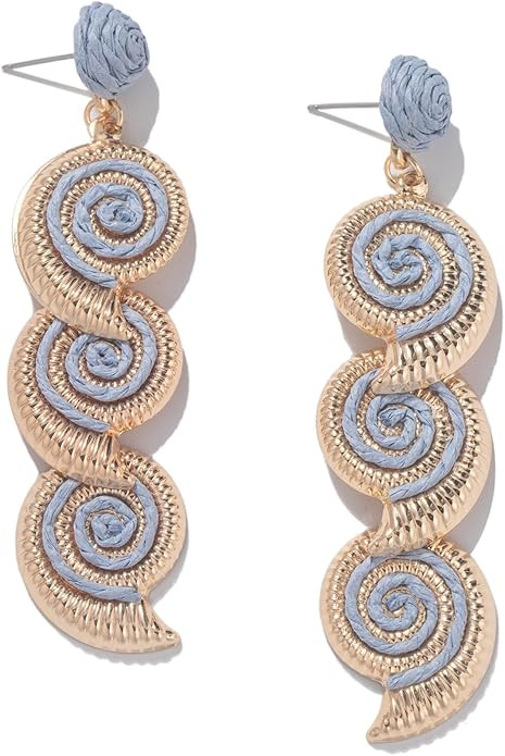 Boho Raffia Earrings Starfish Shell Seashell Dangle Drop Earrings Cute Statemnet Trendy Jewelry S... | Amazon (US)