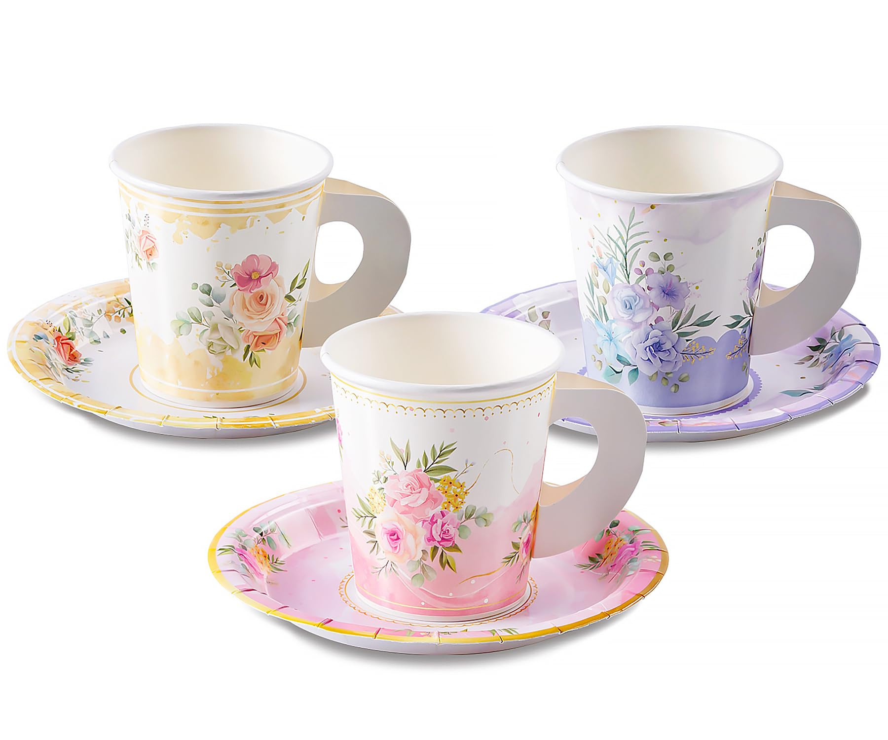 HOMIX 24 Paper Tea Cups and Plates, 7 OZ Disposable Paper Teacups and Saucer Sets for Hot and Col... | Amazon (US)