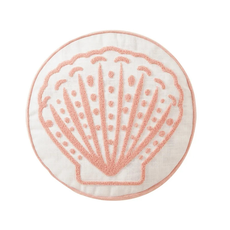 Mainstays Seashell Decorative Pillow, 16" Round, Ivory | Walmart (US)
