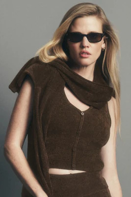 ALO | Micro Chenille Button Down Tank Top in Espresso, Size: Large | Alo Yoga