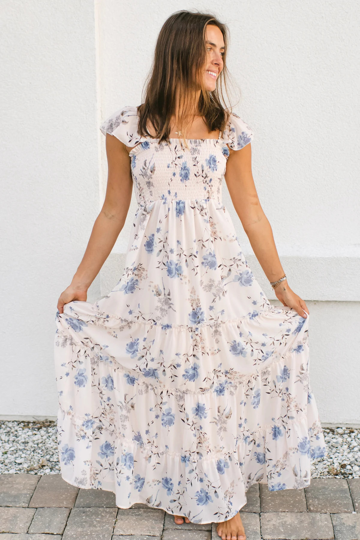 Women's Marabella Dress (floral blue chiffon) | INDIE BLUE