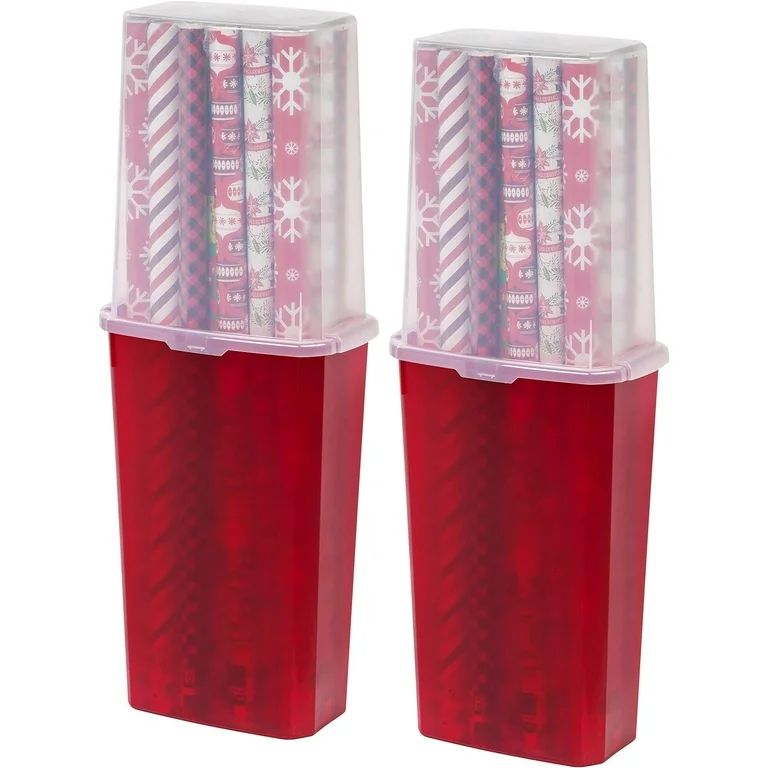 IRIS USA 2Pk 40" Wrapping Paper Storage Box Container, Clear/Red | Walmart (US)