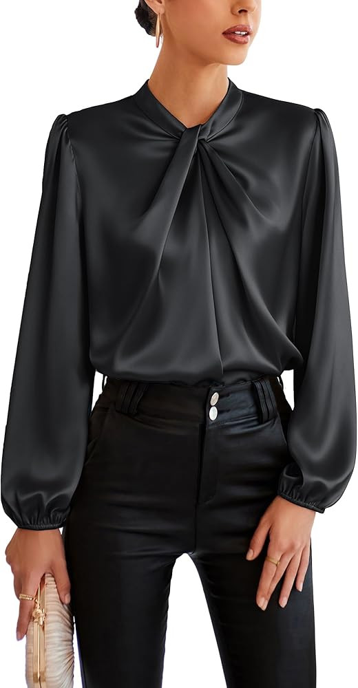 GRACE KARIN Women's Long Sleeve Satin Blouse,Mock Neck Work Silk Shirts,Dressy Tops for Business ... | Amazon (US)