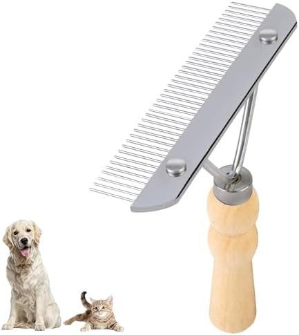 Undercoat Grooming Rake with Anti-Slip Wooden Handle, Steel Comb for Medium & Large Pets | Amazon (US)
