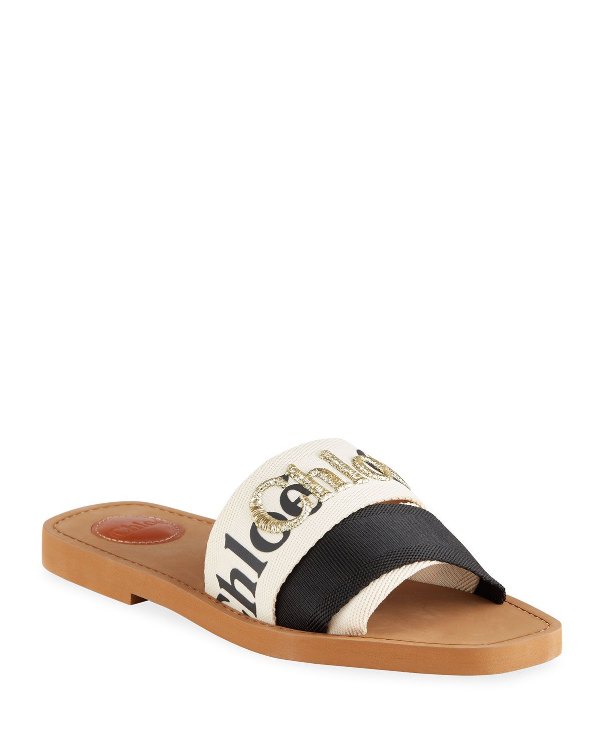 Woody Logo Flat Slide Sandals | Neiman Marcus