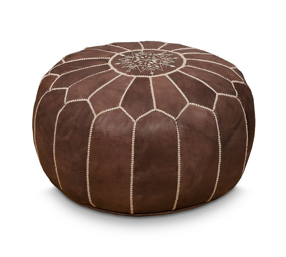 Nadia Moroccan-Style Leather Pouf | Pottery Barn (US)