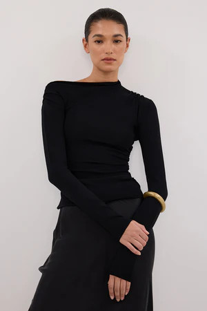 ARIEL BLACK SLEEVED KNIT TOP | DISSH