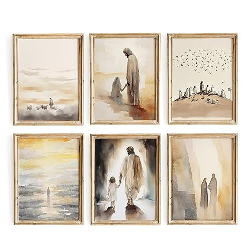 ESSEN Life Christian Wall Art Set of 6, Jesus Wall Decor, Bible Stories Scripture Wall Art, Christian Wall Decor, Christian Home Decor, Christian Gifts for Women (11"x14" UNFRAMED) | Amazon (US)