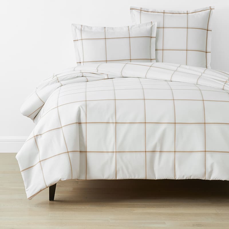 Window Pane Plaid Classic Cool Cotton Percale Bed Duvet Cover - Wheat, Twin XL | The Company Store