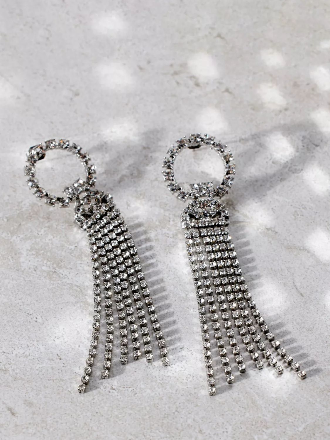 Mint Velvet Tassel Crystal Drop Earrings, Silver | John Lewis (UK)