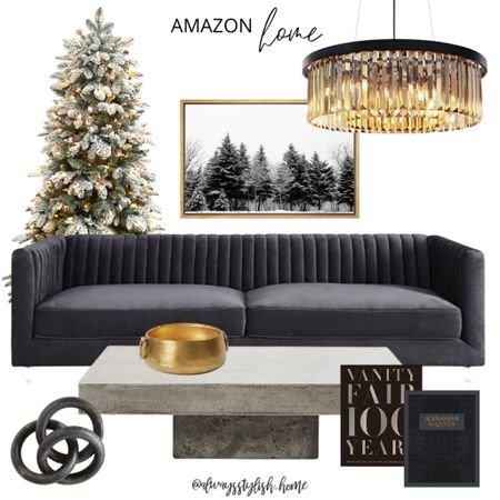 Moody Christmas living room inspo, winter living room, grey sofa, modern chandelier, Christmas tree, modern coffee table, gold bowl, winter wall art, coffee table book, marble link decor

#LTKhome #LTKHoliday #LTKFind