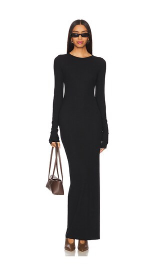 Long Sleeve Crewneck Maxi Dress in Black | Revolve Clothing (Global)