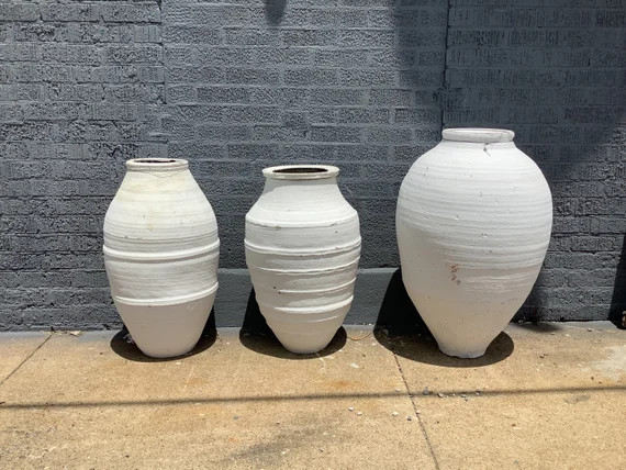 Antique White Olive Pots from Turkey, White Washed Planters | Etsy (US)