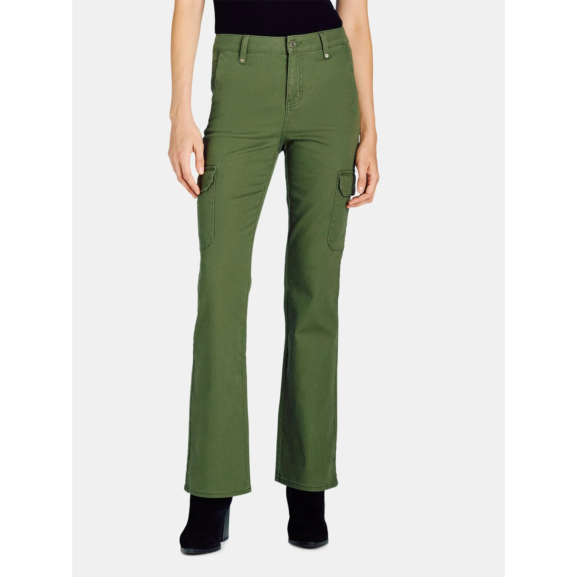 Time and Tru Women's High Rise Cargo Flare Jean, 34" Inseam, Sizes 2L-20L - Walmart.com | Walmart (US)