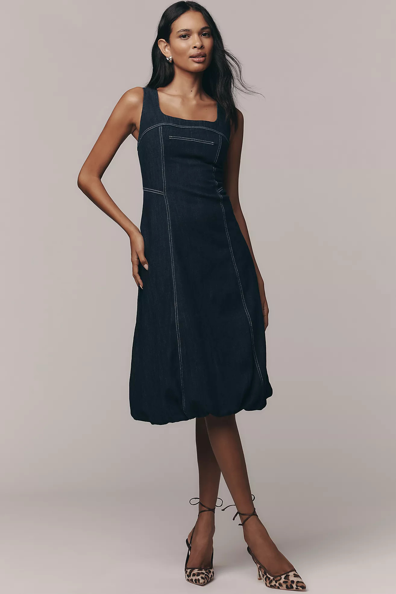 Pilcro Square-Neck Denim A-Line Midi Dress | Anthropologie (US)