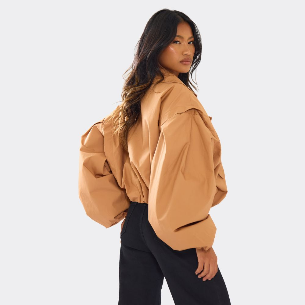 Long Sleeve Cinched Waist Cropped Trench Coat In Light Brown | EGO (UK)