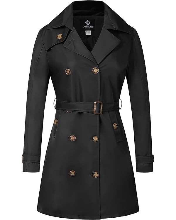 Trench Coats for Women, Double Breasted Mid-Length Belted Overcoat Long Dress Jacket with Detacha... | Amazon (US)