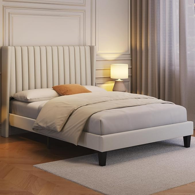 Yaheetech Full Bed Frame Upholstered Platform Bed with Fabric Headboard, Wing Edge Design/Non-Sli... | Amazon (US)