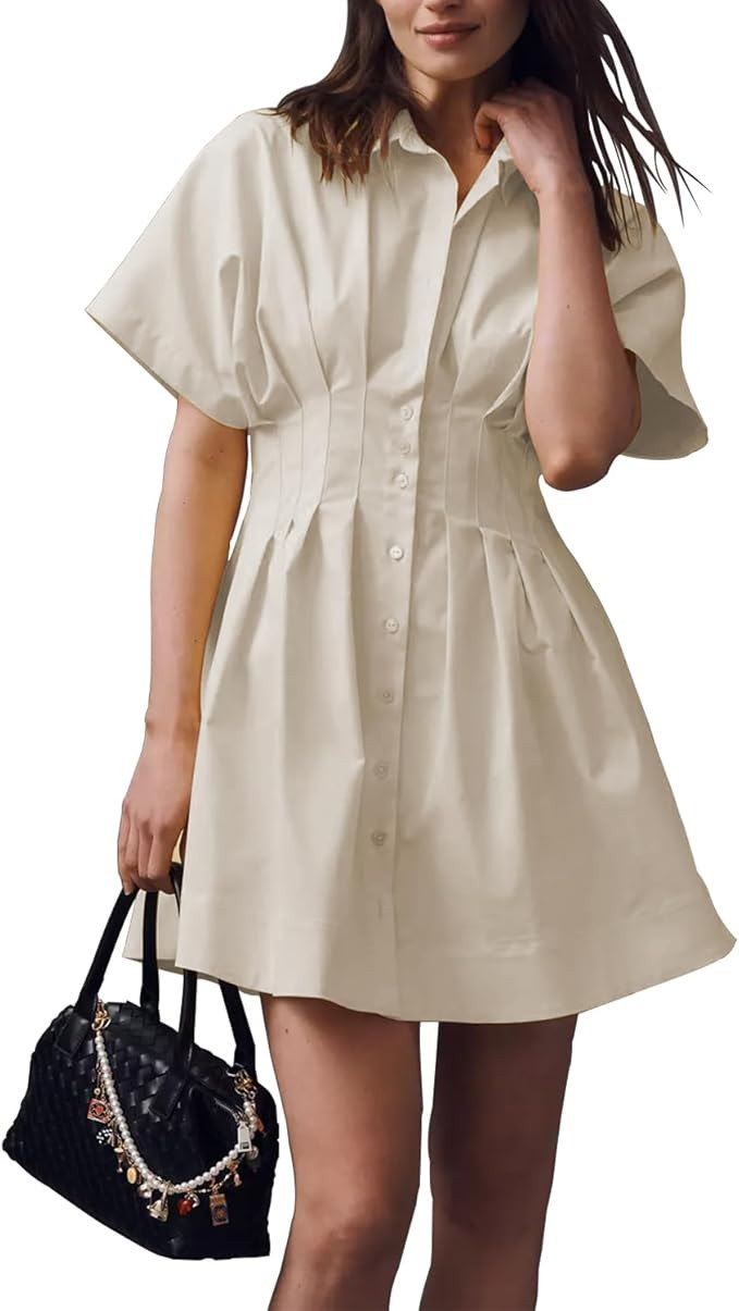 Shy Velvet Women’s Mini Shirt Dress Casual Button Down Short Sleeve Collared Summer Dresses | Amazon (US)