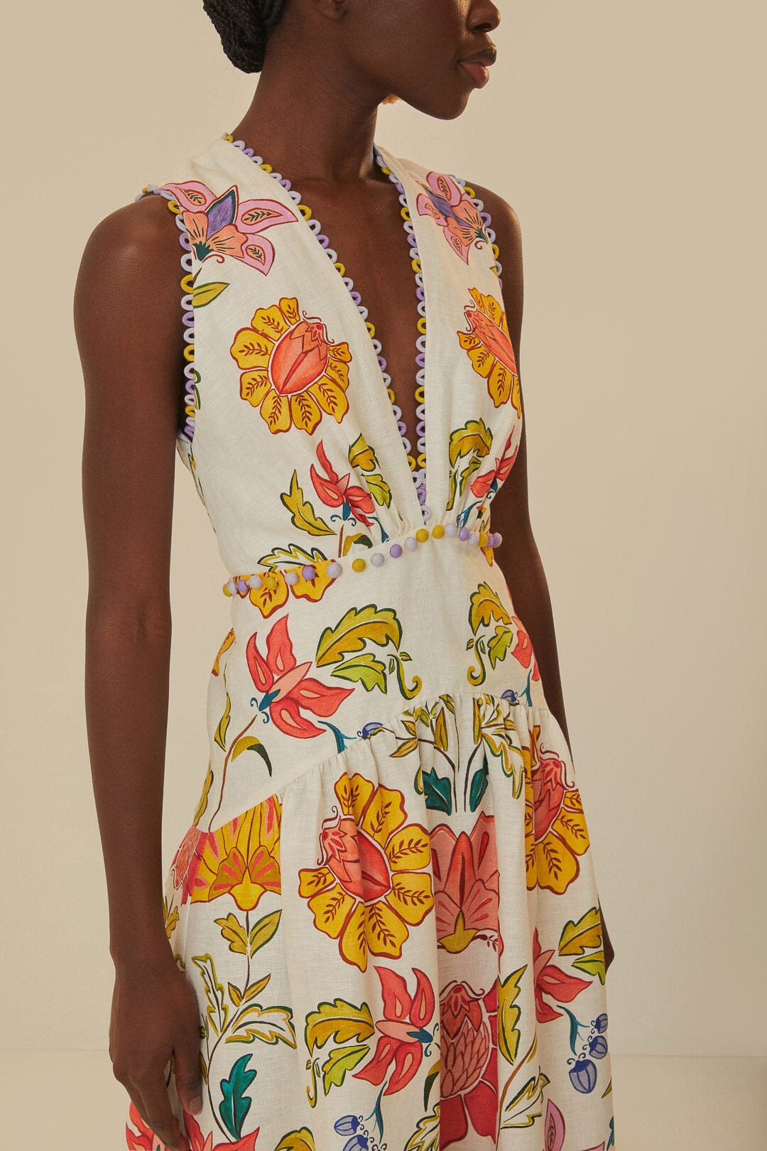 Off-White Floral Insects Euroflax™ Premium Linen Maxi Dress | FarmRio (US)