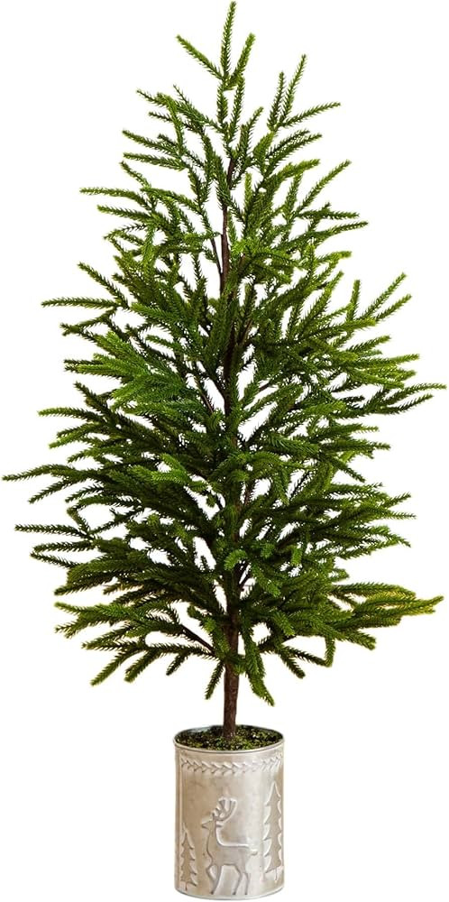 Nearly Natural 32in Artificial Real Touch Norfolk Island Pine Christmas Tree in Metal Planter | Amazon (US)