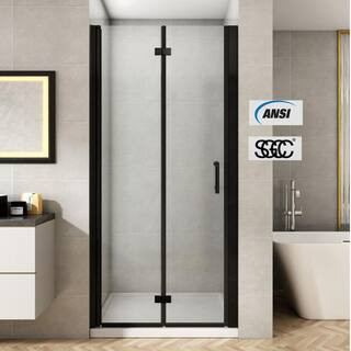 34 to 35-13/32 in. W x 72 in. H Bi-Fold Frameless Shower Doors in Black with Clear Glass | The Home Depot