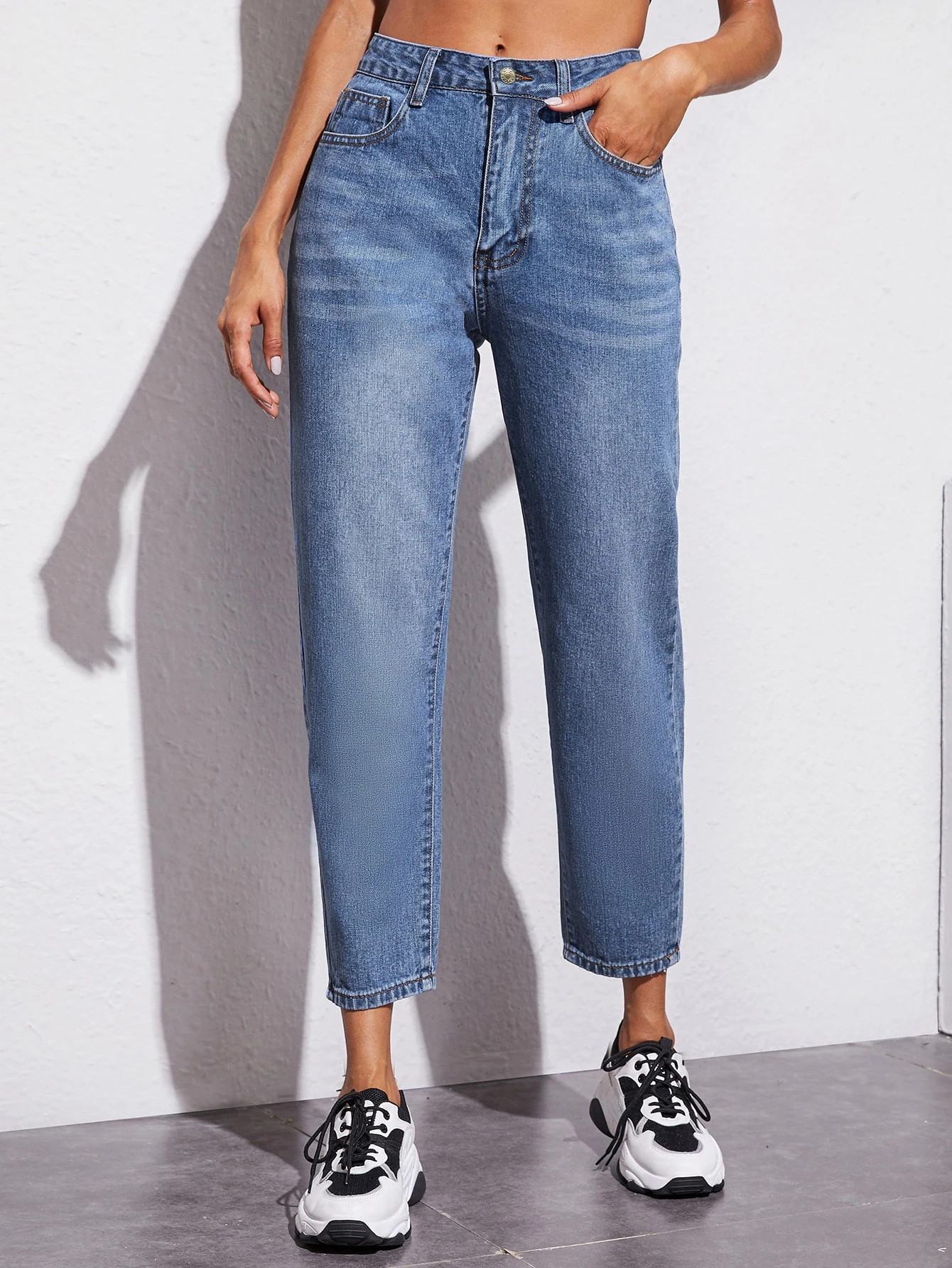 5-pockets Cropped Mom Jeans | SHEIN