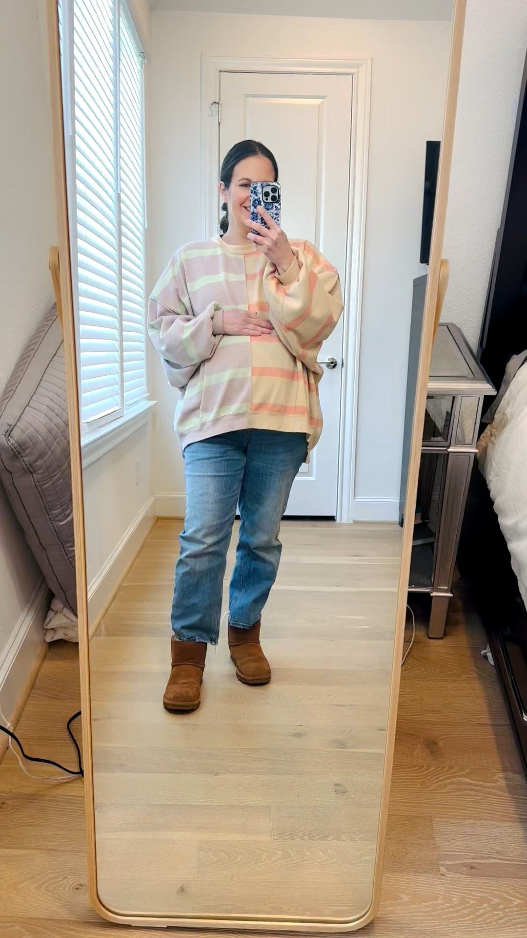 This cozy winter outfit has been on repeat lately and is one of my favorite everyday maternity outfits. I’m wearing a striped pullover sweater in the prettiest pink and purple sweater color combo—such a fun pop for cold days. I paired it with the best maternity jeans for a comfortable, flattering fit and finished the look with warm brown boots to keep it practical and polished.

If you’re building out easy casual outfits for pregnancy, this look is such a good one to save. It’s comfortable, bump-friendly, and a great example of effortless pregnancy style you can wear on repeat all winter.

Everything is linked below so you can recreate this cozy look! 



#LTKPetite #LTKBump #LTKSeasonal