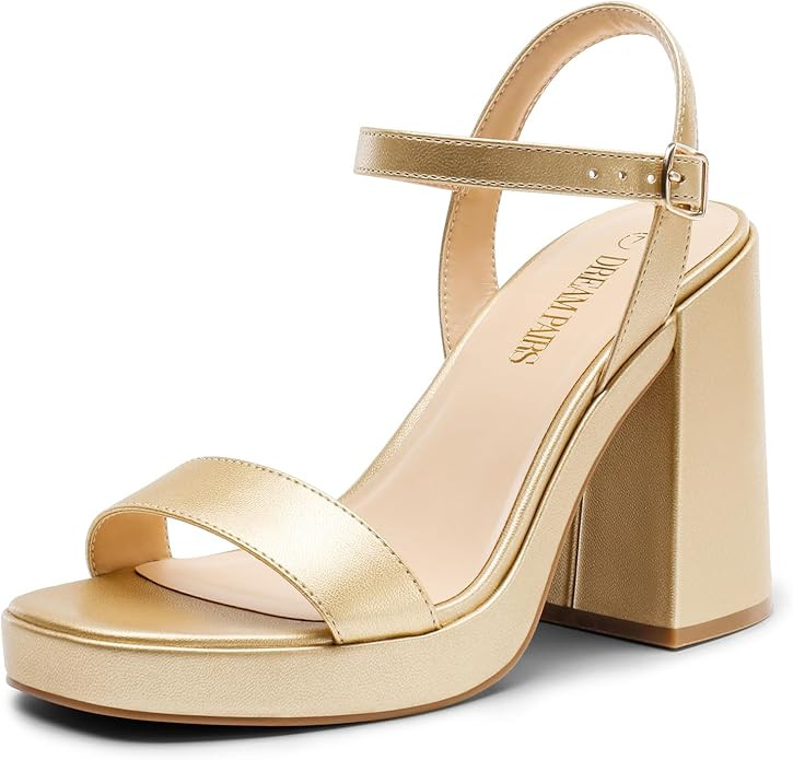 DREAM PAIRS Heels for Women Block Chunky Platform High Heels Open Toe Fashion Wedding Party Eveni... | Amazon (US)