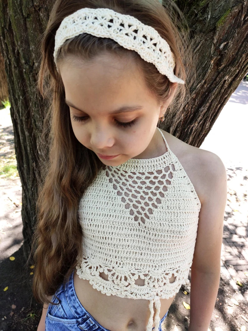 Crochet Crop Top Mermaid for Little Girls in Ivory Photoshoot - Etsy | Etsy (US)