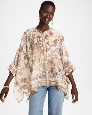 Women's Neutral Luxe Button Poncho in Toffee Tan | Chico's | Chico's
