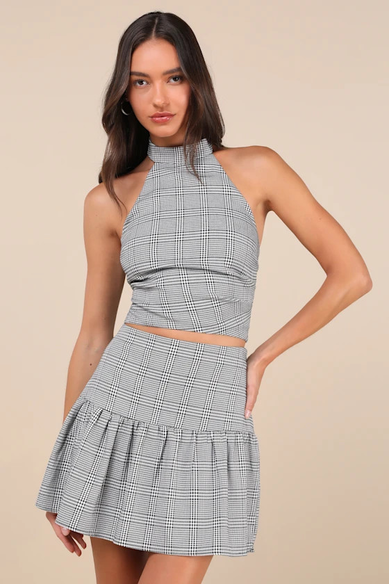 Trendy Momentum Black and White Plaid Mini Skirt | Lulus