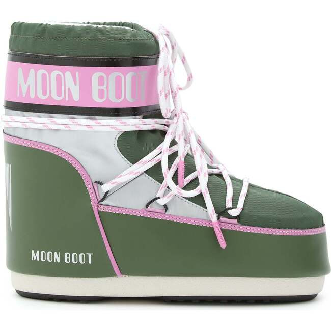 MOON BOOT Icon Low Space Racing, Forest Green/Silver/Pink (Multicolor, Size EU 36/38) | Maisonette | Maisonette