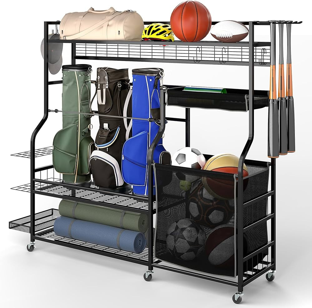 YITAHOME Multi-Functional Sports Organizer for Garage, Golf Gear Storage Rack for 3 Bags and Club... | Amazon (US)
