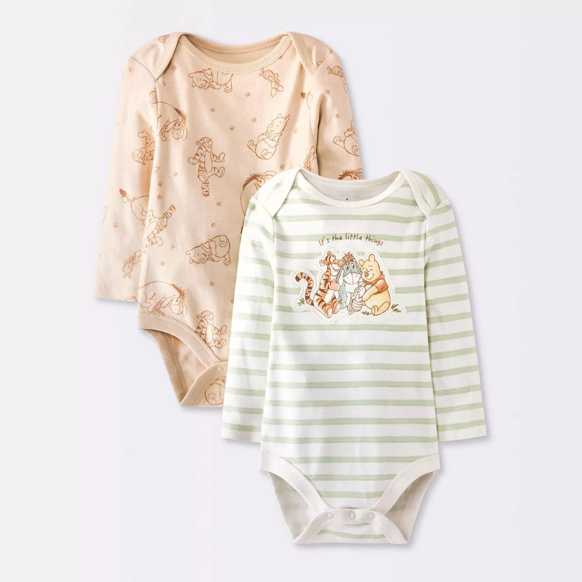 Baby Winnie The Pooh 2pk Long Sleeve Bodysuits - Cloud Island\u2122 green/tan 24M | Target