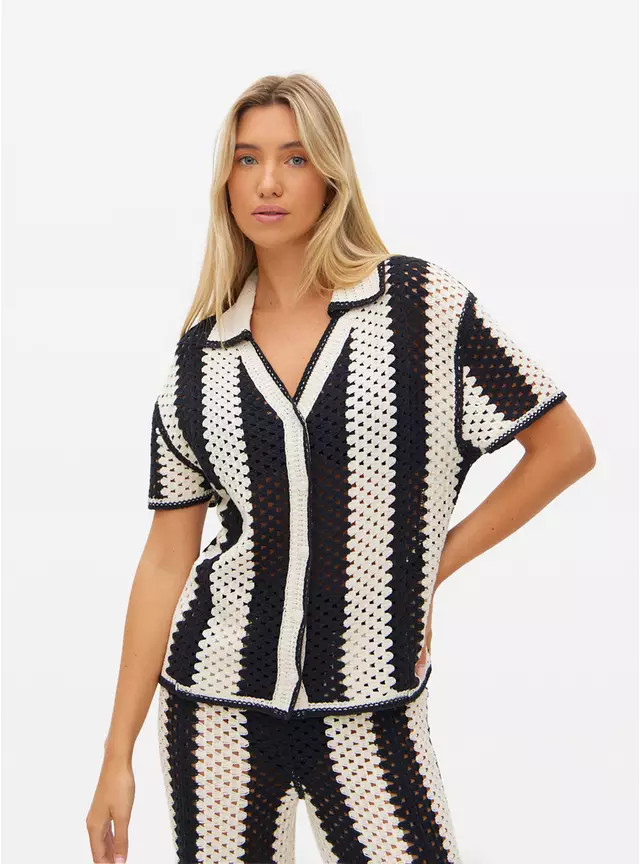 Mono Striped Co-ord Crochet Shirt S | Tu Clothing