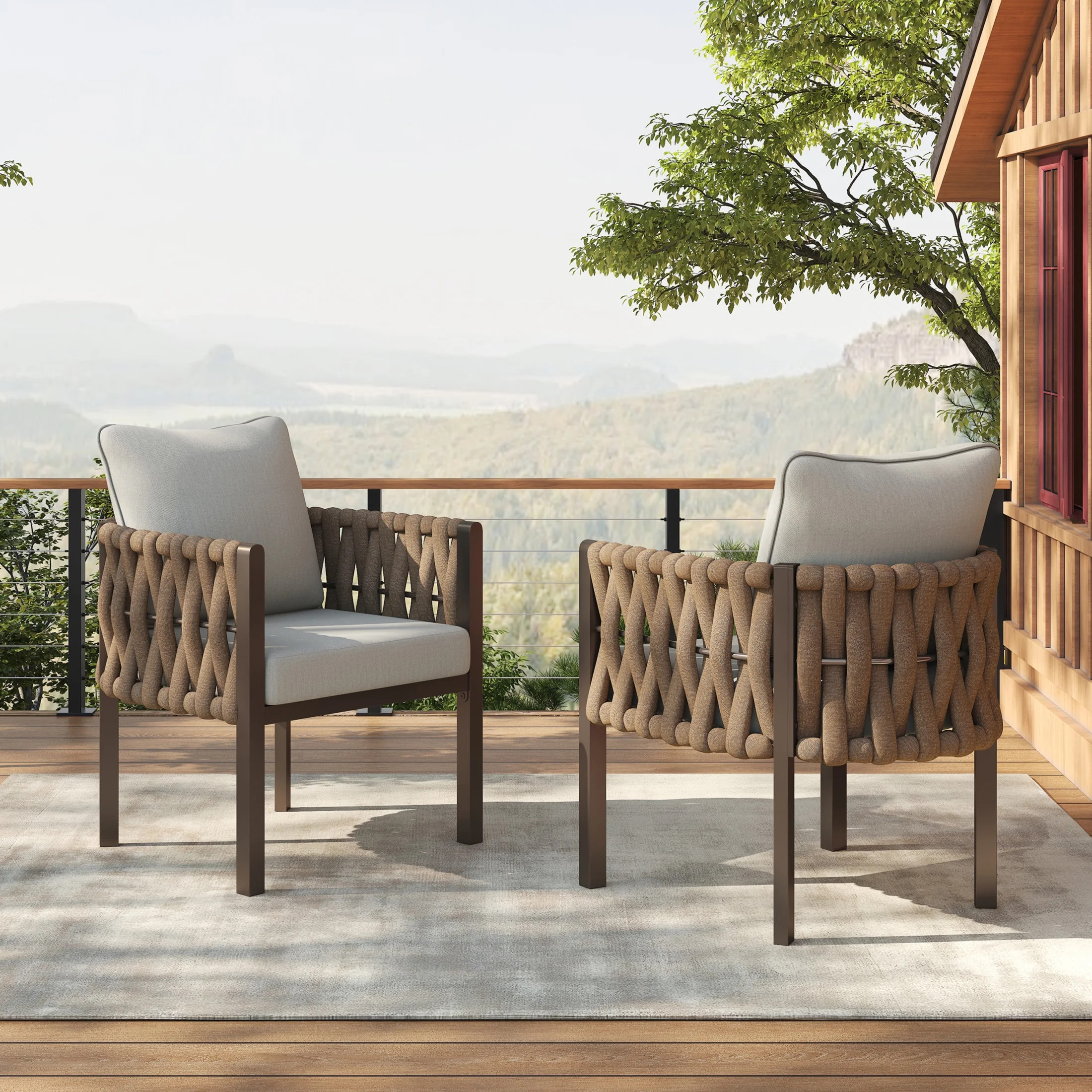 Christopher Knight Home Contemporary Outdoor Rope Lounge Chairs with Cushions, Steel Frame, Brown... | Walmart (US)