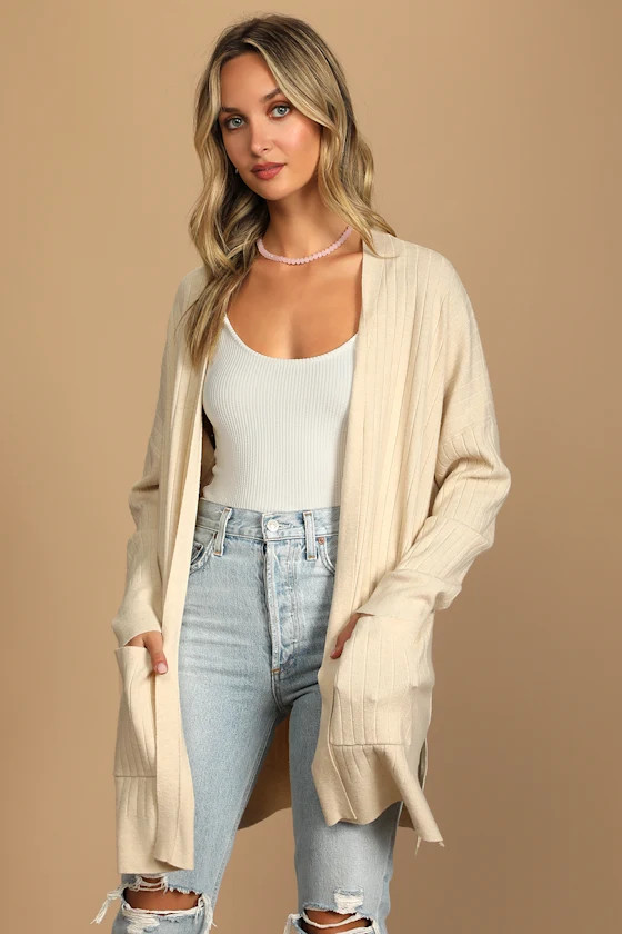 No Matter the Season Beige Ribbed Knit Cardigan Sweater | Lulus (US)