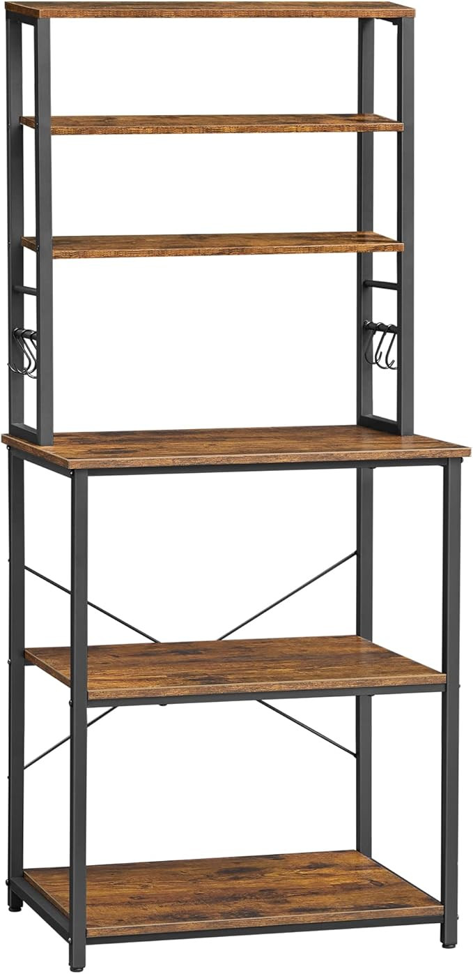VASAGLE Adjustable Shelf Bakers Rack, Microwave Stand, Coffee bar, 6 Hooks and Metal Frame,15.7 x... | Amazon (US)