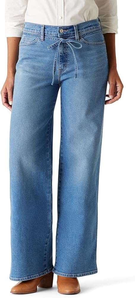 Levi Strauss Signature Gold Women's Heritage Belted Wide Leg Jeans Mid-Rise Stretch Denim (Availa... | Amazon (US)