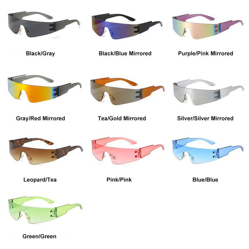 Futuristic Wrap Around Sunglasses Trendy Rimless Glasses Cyberpunk Visor Eyewear  | eBay Australi... | eBay AU