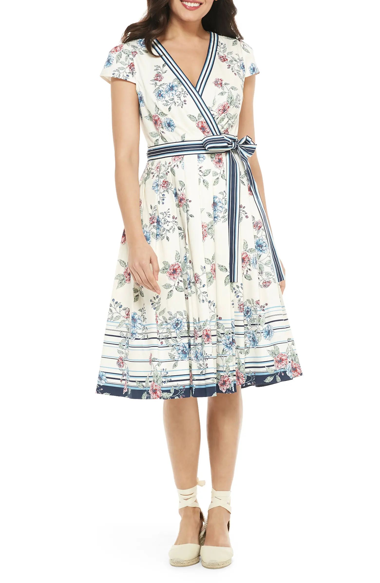 Teresa Floral & Stripe Cotton Wrap Dress | Nordstrom