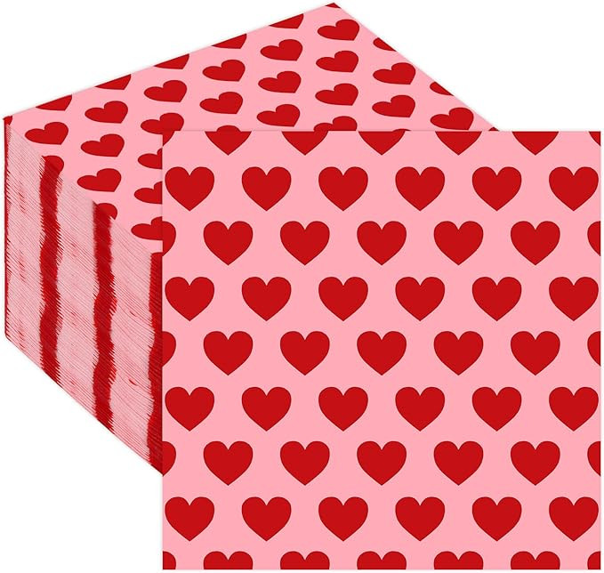 Quera 50 Pack Valentine's Day Paper Napkins Red Pink Heart 6.5 X 6.5 "Disposable Beverage Napkins... | Amazon (US)