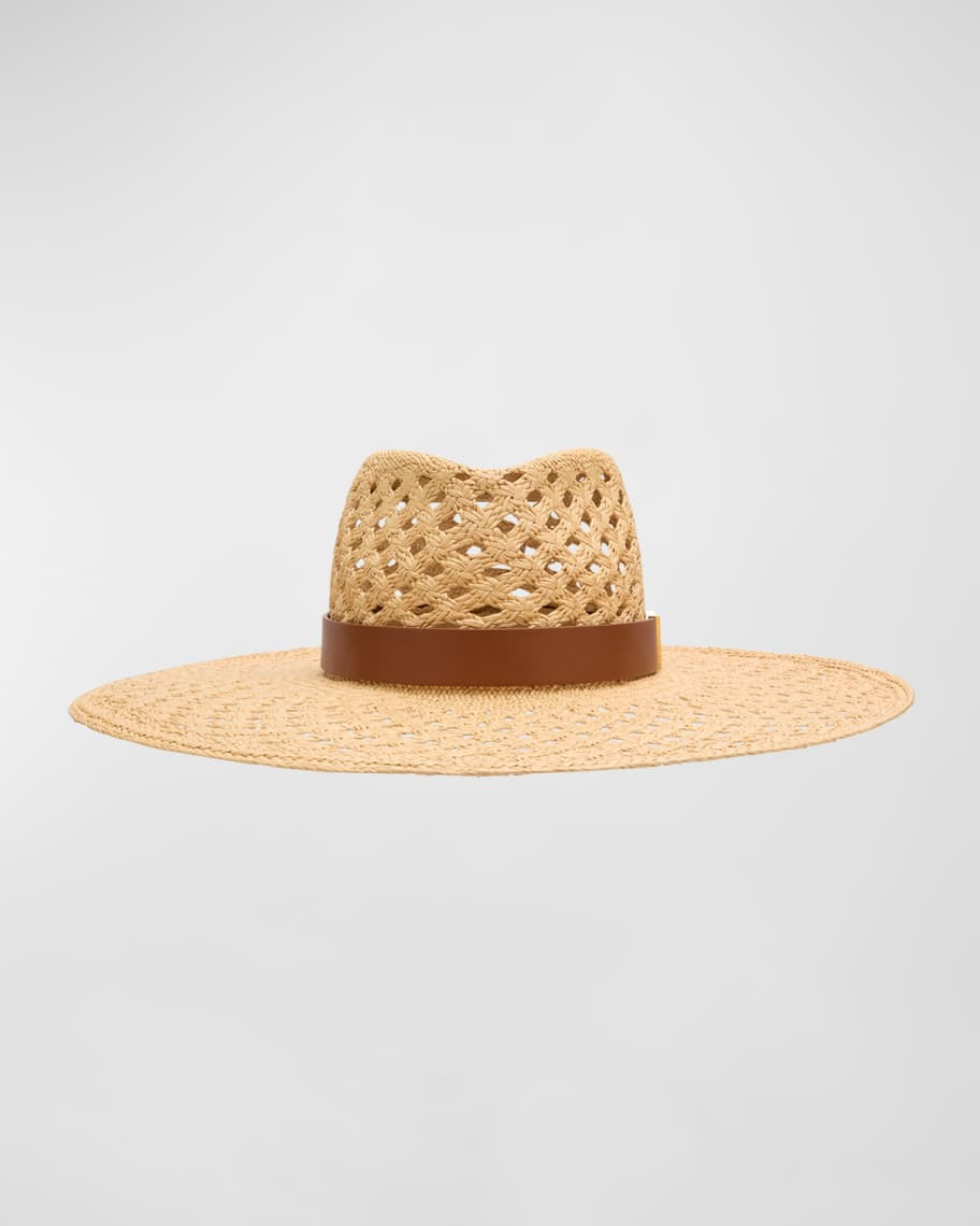 Valentino Garavani V-Signature Panama Hat With Leather Band | Neiman Marcus