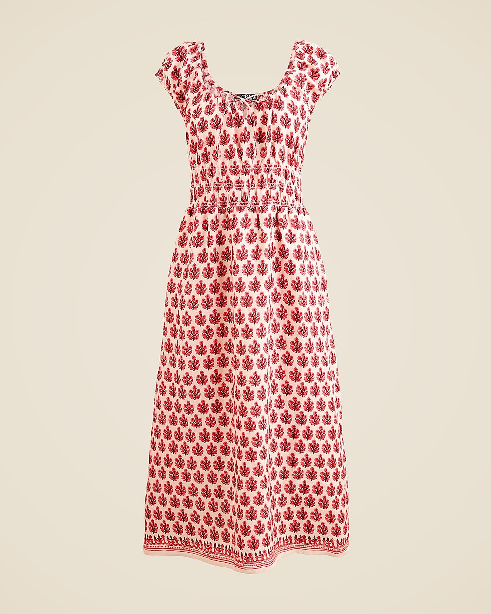 Cap-sleeve midi dress in block-print linen | J. Crew US