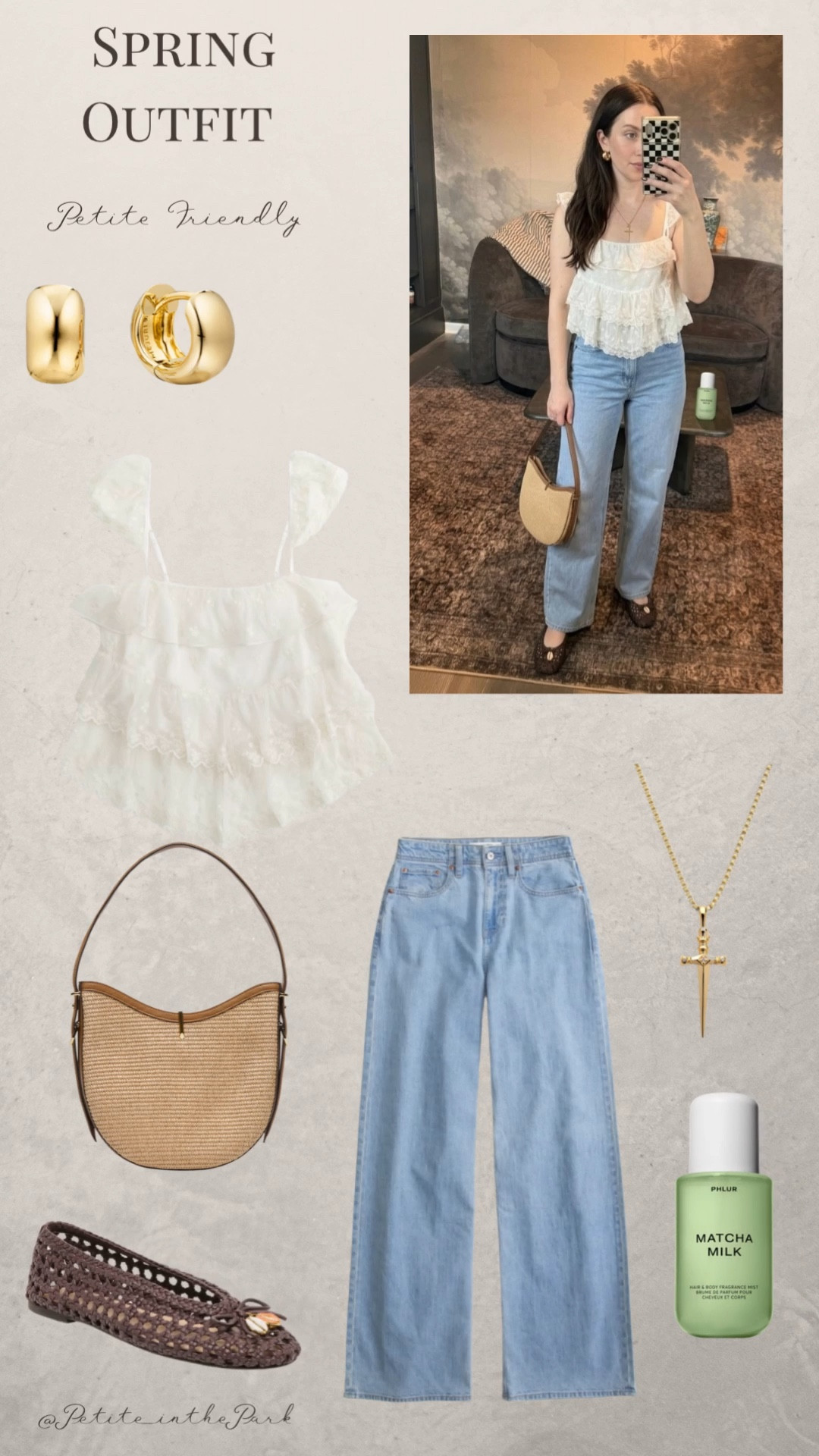 Spring petite outfit  

Spring outfit, spring trends, casual spring outfit, petite spring outfit, spring fashion, spring style, petite style, petite spring style, casual petite outfit, minimal outfit, minimal spring outfit, white top, spring top, white lace top, high waisted jeans, petite jeans, wide leg jeans , flats, leather flats, woven flats, shoulder bag, rattan bag, tan bag, tan purse, gold earrings, gold hoop earrings, gold necklace, minimal jewelry  #casualoutfit #petiteoutifts #springoutfits #springoutfits2026 #springtrends 

#LTKPetite #LTKSeasonal #LTKootd