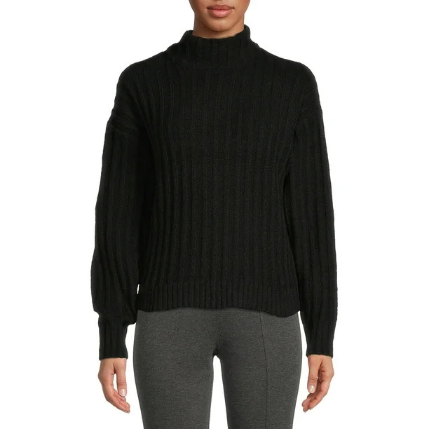Time and Tru Women's Ribbed Mock Neck Sweater Sweater - Walmart.com | Walmart (US)