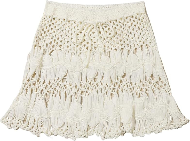 Floerns Women's Bathing Suit Tie Waist Crochet Beach Cover Up Skirt | Amazon (US)