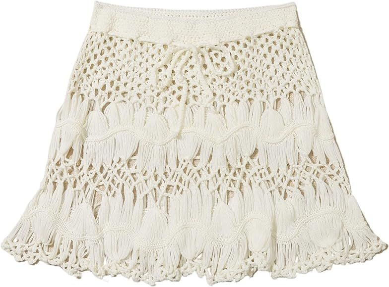Floerns Women's Bathing Suit Tie Waist Crochet Beach Cover Up Skirt | Amazon (US)