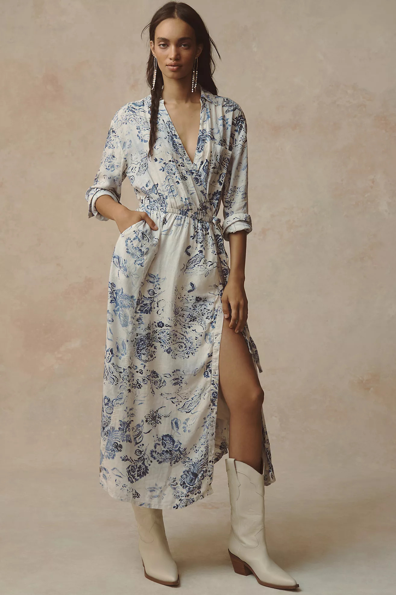 Pilcro V-Neck Wrap Midi Dress | Anthropologie (US)
